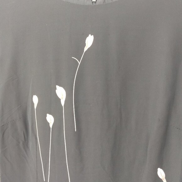 Vintage 90s Black Chiffon Dress with Flowers Size 8 Made in Canada by Braemar - Picture 4 of 13